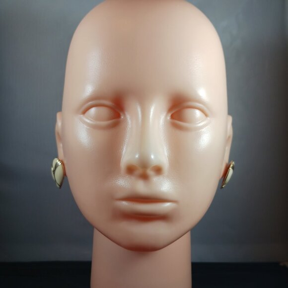 Vintage 80's Gold Tone Cream Enamel Women's Piercing Earrings - Picture 4 of 9